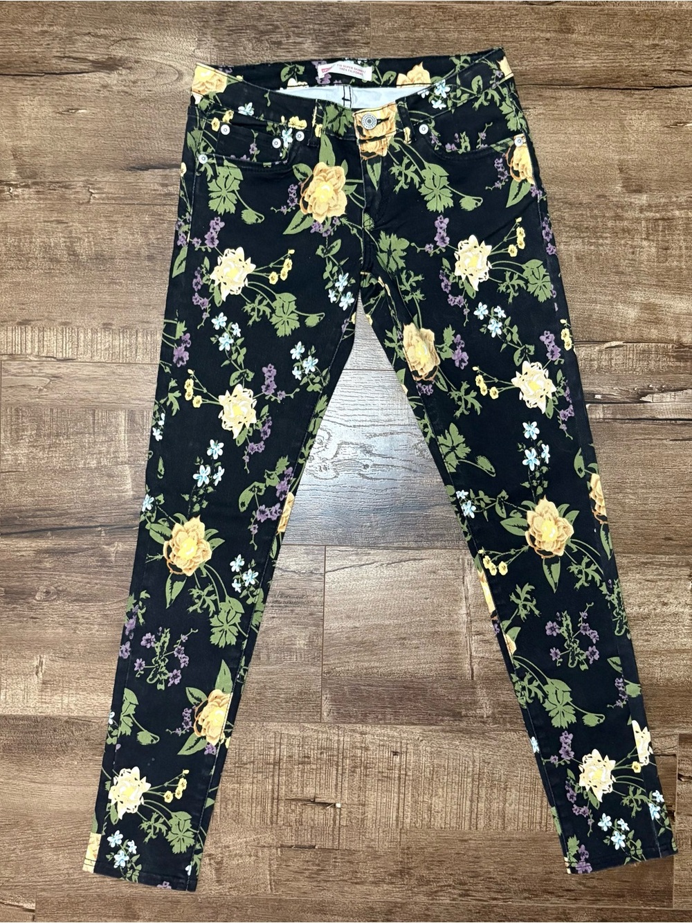 Levi's 710 Super Skinny Soft Brushed Jet Black Floral Jeans